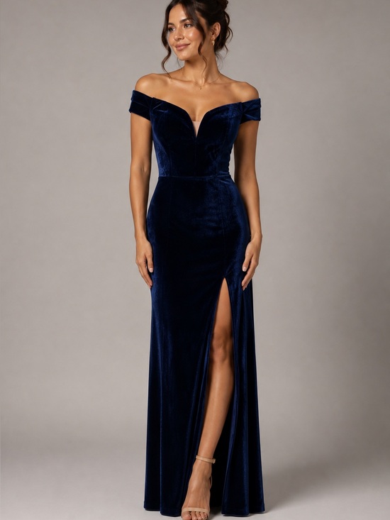 City vibe Dresses & Skirts - City Vibe Juniors Blue Velvet High Slit Gown Dress 11